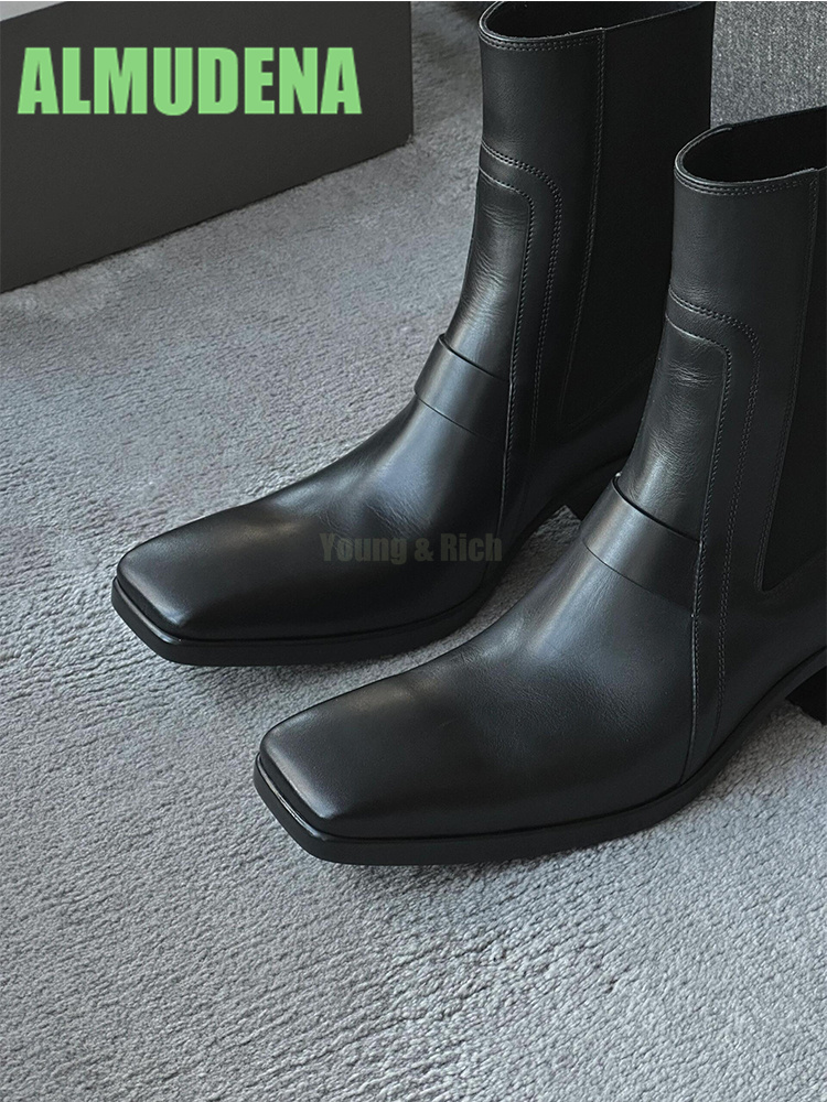 Chelsea Boots Suede - 스퀘어 토, 미들 힐 모터사이클 부츠