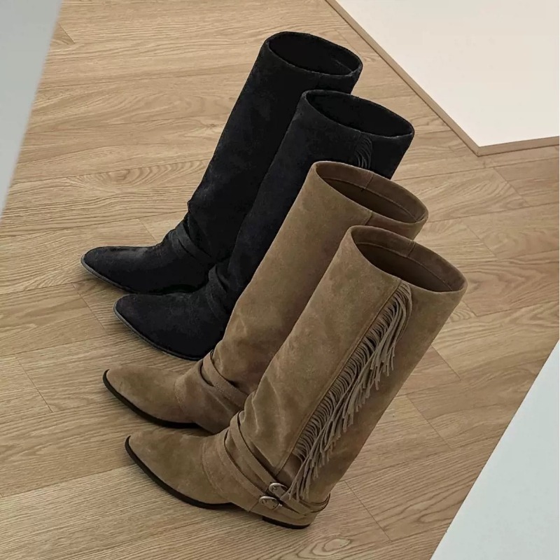 Chelsea Boots Suede - 여성 무릎 높이 부츠 태슬 디자인