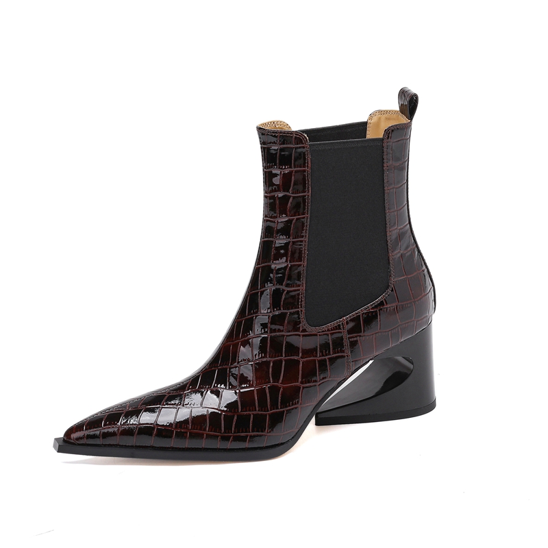 여성용 새 가죽 엠보싱 패턴 소가죽 뾰족한 하이힐, 불 - Chelsea Boots Suede 리뷰 및 가격
