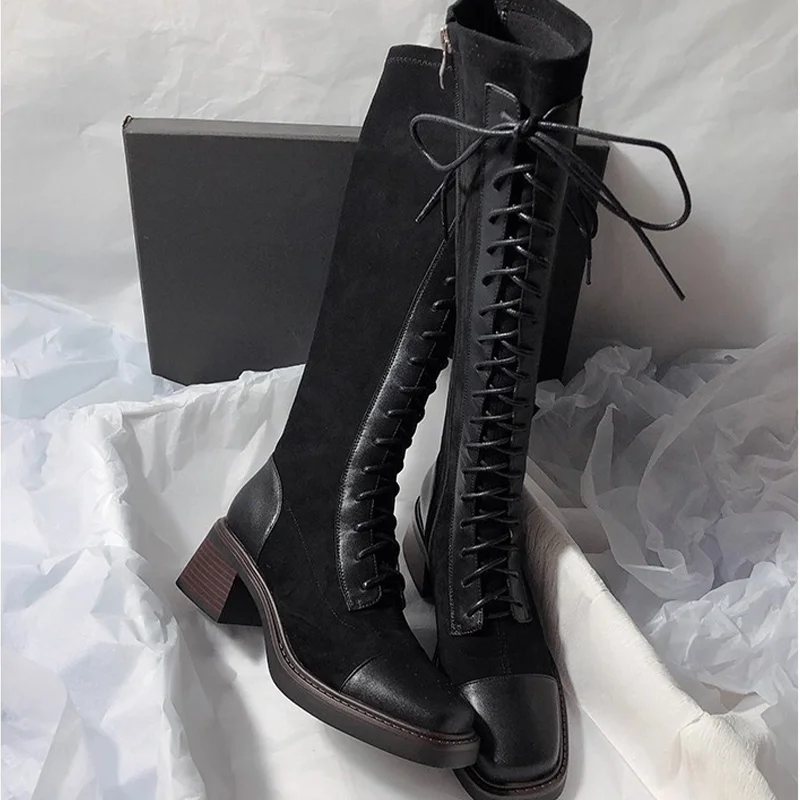 디자이너 브랜드 여성용 크로스 레이스업 니하이 부츠 겨 - Chelsea Boots Suede 리뷰 및 가격