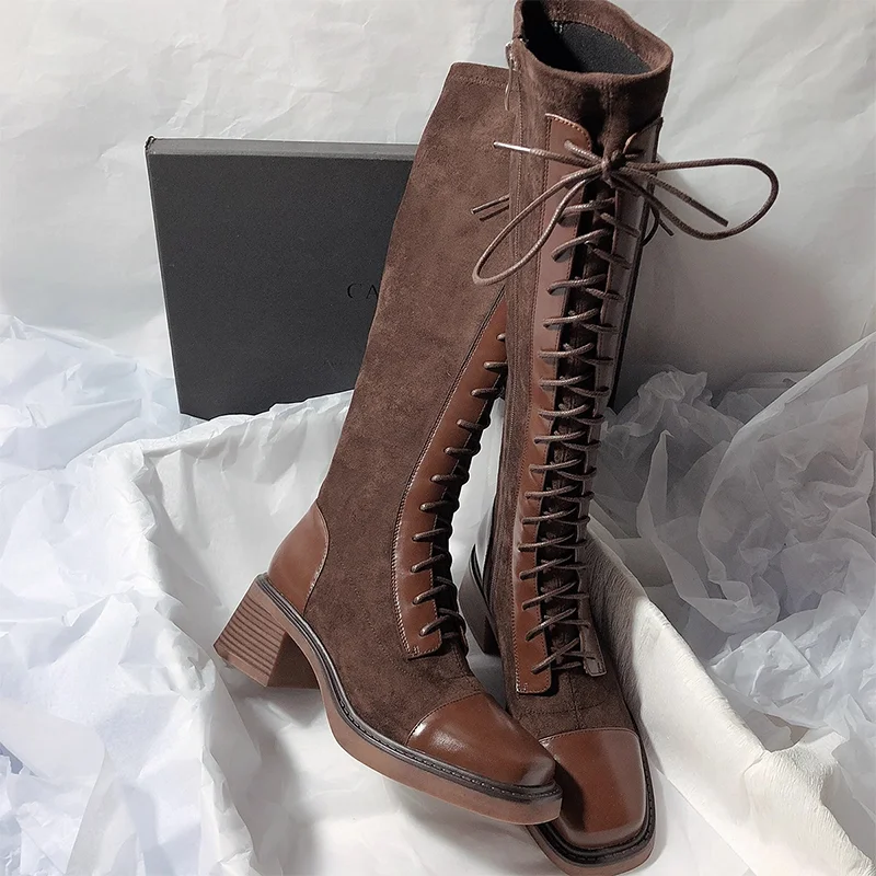 디자이너 브랜드 여성용 크로스 레이스업 니하이 부츠 겨 - Chelsea Boots Suede 리뷰 및 가격