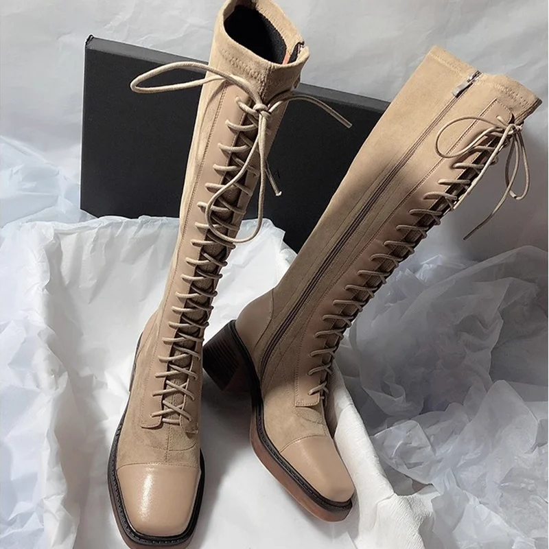 디자이너 브랜드 여성용 크로스 레이스업 니하이 부츠 겨 - Chelsea Boots Suede 리뷰 및 가격