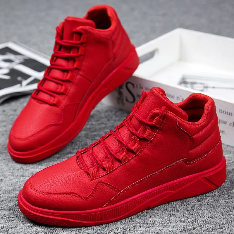 따뜻한 남성용 레드 하이탑 가죽 스케이트 신발 플랫 레 - Men'S Shoes Grip 리뷰 및 가격