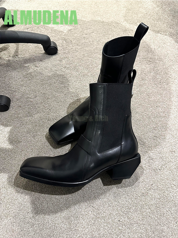 스퀘어 토, 미들 힐 모터사이클 부츠 패셔너블 트렌디  - Chelsea Boots Suede 리뷰 및 가격