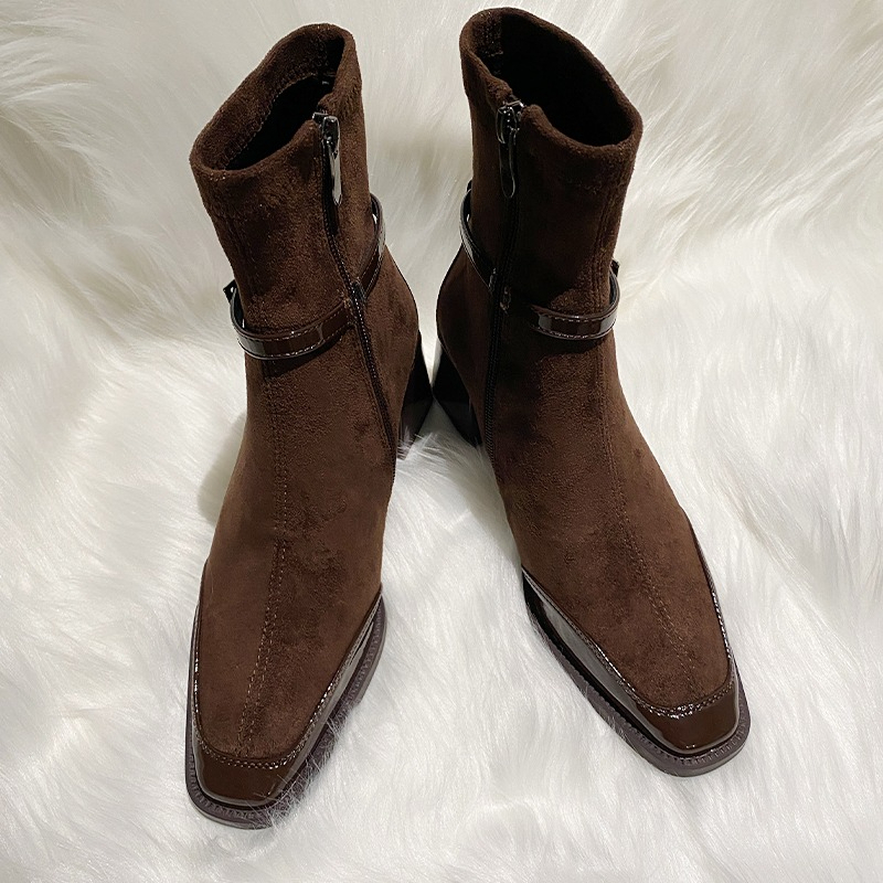 2026 겨울 스웨이드 패치워크 스퀘어 토 앵클 부츠  - Chelsea Boots Suede 리뷰 및 가격