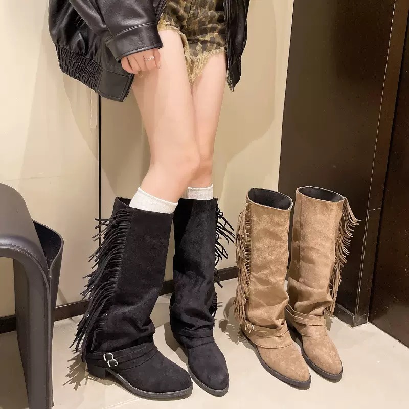 여성 무릎 높이 부츠 태슬 디자인 롱 부츠 고급 스웨이 - Chelsea Boots Suede 리뷰 및 가격