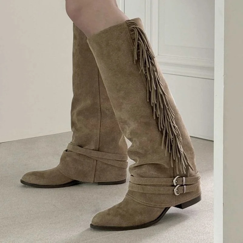 여성 무릎 높이 부츠 태슬 디자인 롱 부츠 고급 스웨이 - Chelsea Boots Suede 리뷰 및 가격