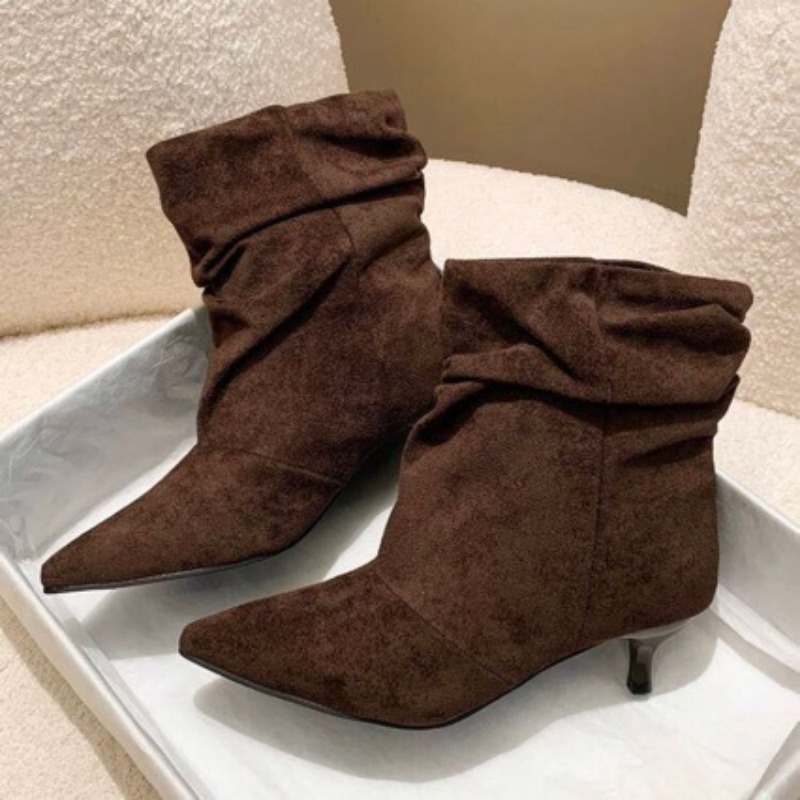 브라운 레트로 우아한 디자이너 앵클 부츠 여성 패션 주 - Chelsea Boots Suede 리뷰 및 가격