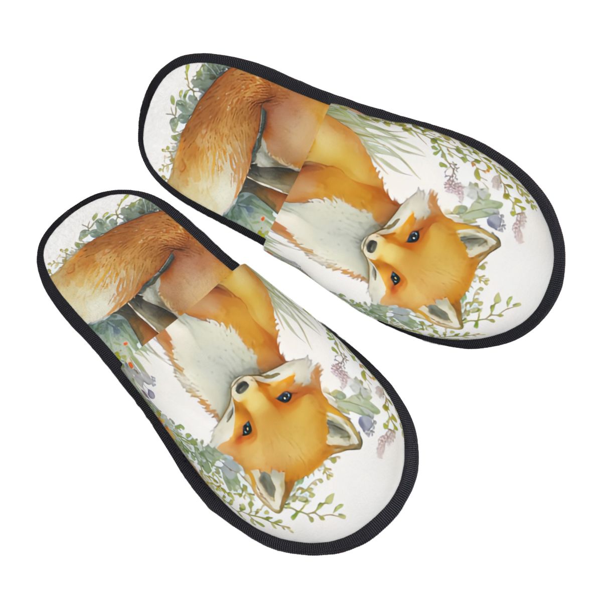 플러시 실내 슬리퍼 수채화 숲 만화 여우 동물 일러스트 - Men Shoes Illustration 리뷰 및 가격